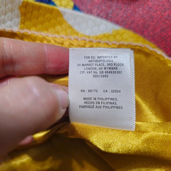 Anthropologie Maeve Textured Jacquard Skirt 4 Yellow Blue Floral Pleated Short - Picture 10 of 10